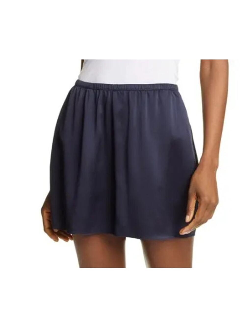 Vince Satin Pull On Elastic Silk Lined Mini Skirt Coastal Navy Blue XS